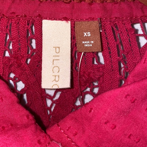 Anthropologie Pilcro Lace Back Button down long sleeve blouse in Pink XS NWT - Picture 10 of 12